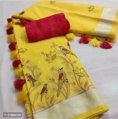 Fancy Silk Blend Saree with Blouse Piece for Women-thumb0