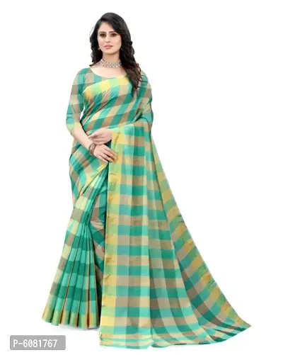 Multicoloured Cotton Checked Saree with Blouse piece