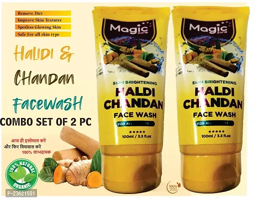 MAGIC ZONE HALDI CHANDAN FACE WASH COMBO 100ML X2 PC FOR Clear Dead Skin Cell Cooling Freshness  Beads Pimple and Blackhead Reduction Oil Clear Instant Radiance, Oily Skin-thumb0