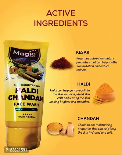 MAGIC ZONE HALDI CHANDAN FACE WASH COMBO 100ML X2 PC FOR Clear Dead Skin Cell Cooling Freshness  Beads Pimple and Blackhead Reduction Oil Clear Instant Radiance, Oily Skin-thumb2