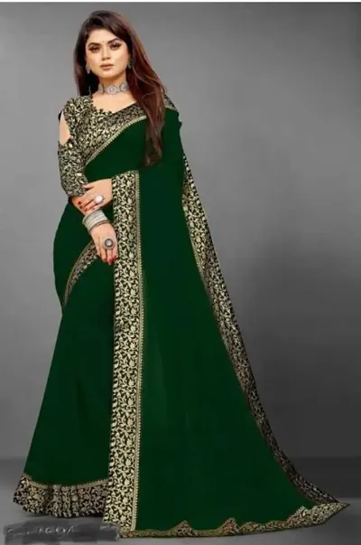 Stylish Georgette Border Work Saree With Blouse Piece