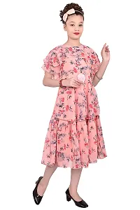 Stylish Georgette Peach Printed Frocks For Girls-thumb2