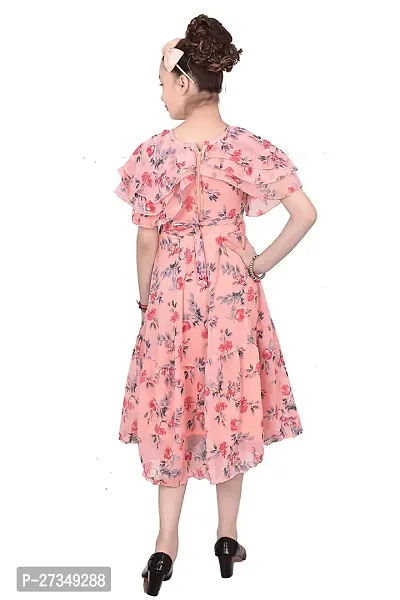 Stylish Georgette Peach Printed Frocks For Girls-thumb2