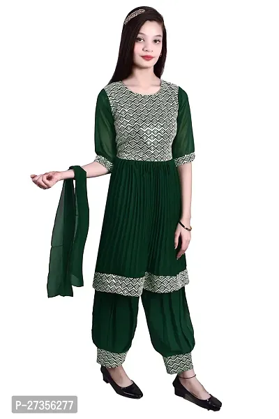 Alluring Green Georgette Embroidered Salwar Suit Sets For Girls-thumb3