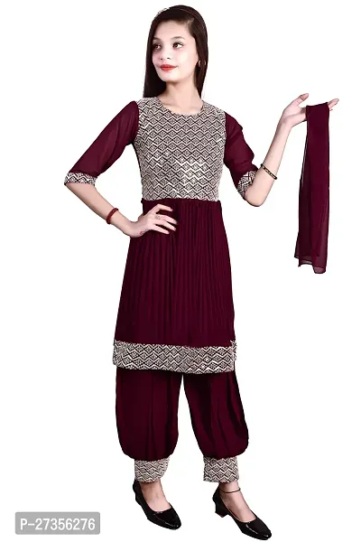 Alluring Maroon Georgette Embroidered Salwar Suit Sets For Girls-thumb3