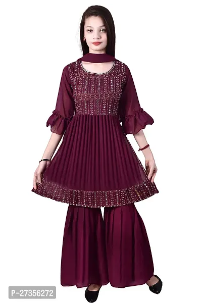 Alluring Maroon Georgette Embroidered Salwar Suit Sets For Girls