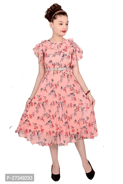 Stylish Georgette Peach Printed Frocks For Girls-thumb0