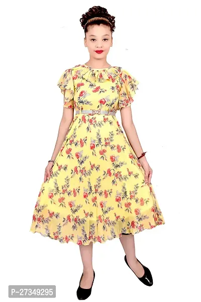 Stylish Georgette Yellow Printed Frocks For Girls-thumb0