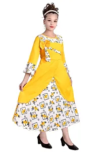 Stylish Rayon Yellow Printed Frocks For Girls-thumb2