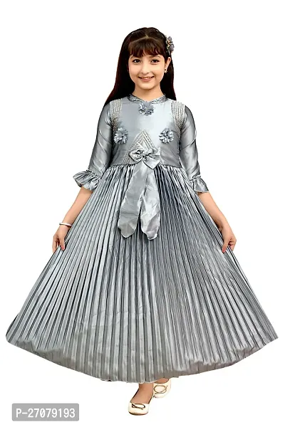 Fabulous Grey Silk Frocks For Girls-thumb0