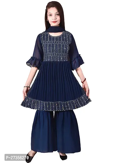 Alluring Blue Georgette Embroidered Salwar Suit Sets For Girls-thumb0