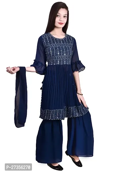 Alluring Blue Georgette Embroidered Salwar Suit Sets For Girls-thumb3