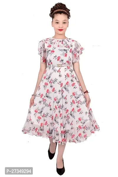 Stylish Georgette White Printed Frocks For Girls