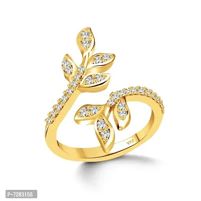 Vighnaharta Decent Leaf Root CZ Gold Plated Alloy Adjustable, Free Size Ring for Women and Girls-[VFJ1549FRG]