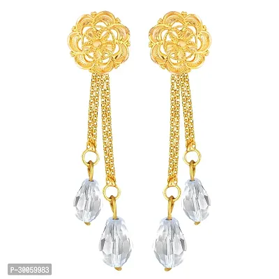 Elegant Golden Brass Drop Earrings For Women-thumb0