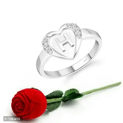 Vighnaharta cz alloy Rhodium plated Valentine collection Initial '' H '' Letter in heart ring alphabet collection with Scented Velvet Rose Ring Box for women and girls and your Valentine.