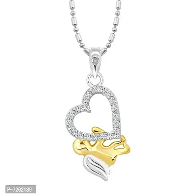 Vighnaharta Angel Bird CZ Rhodium Plated Pendant - [VFJ1195PR]