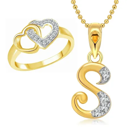 Alphabetical Style Gold Plated Necklace and Ring Combo