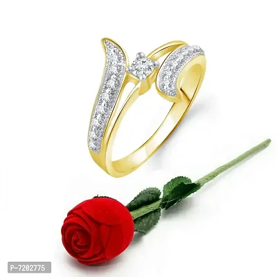 Vighnaharta Shiny Glow CZ Gold- Plated Alloy Ring with Rose Ring Box for Women and Girls - [VFJ1002ROSE-G12]