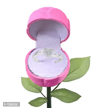 Vighnaharta Splendid Heart CZ Rhodium Plated Alloy Ring with PROSE Ring Box for Women and Girls - [VFJ1069ROSE-PINK14]