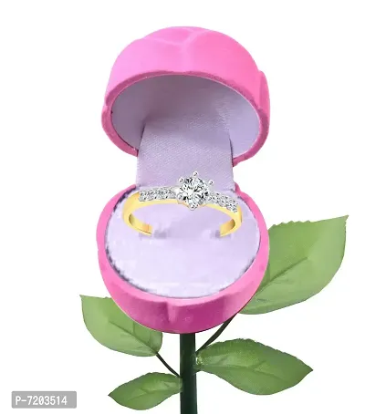 Vighnaharta Engage Solitaire CZ Gold- Plated Alloy Ring With PROSE Ring Box for Women and Girls - [VFJ1225ROSE-PINK-G14]