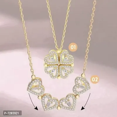 4 Heart Magnetic Gold Plated Pendant cum Necklace For Women and Girls-thumb3
