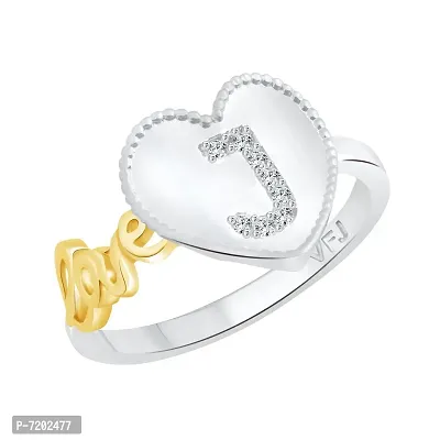 Vighnaharta Valentine Gift Love J Alphabet in Heart CZ Rhodium Plated Alloy Ring for Women and Girls - [VFJ1283FRR11]