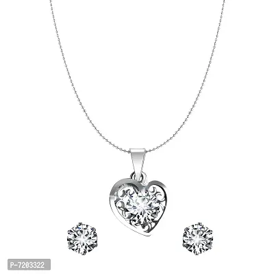 Vighnaharta Delicate Silver Drop Solitaire Pendant Set with Earrings for Women and Girls - VFJ2008PR-SET