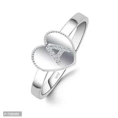 Vighnaharta White CZ Rhodium Plated Alloy Initial 'A' Letter in Heart Ring for Women