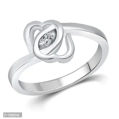 Vighnaharta Valentine Gift Heart to Heart CZ Silver and Rhodium Plated Ring -VFJ1048FRR