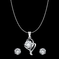 Vighnaharta Delicate Silver Drop Solitaire Pendant Set with Earrings for Women and Girls - VFJ2002PR-SET-thumb1