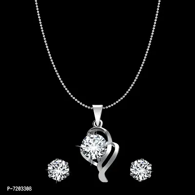 Vighnaharta Delicate Silver Drop Solitaire Pendant Set with Earrings for Women and Girls - VFJ2002PR-SET-thumb2