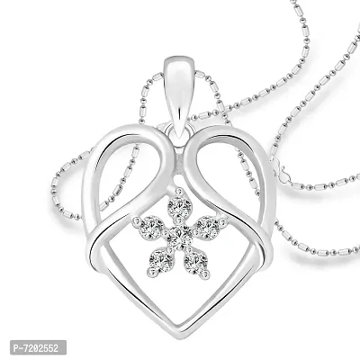 Vighnaharta Valentine Gift Star Flower Heart CZ Rhodium Plated Alloy Pendant with Chain for Girls and Women - [VFJ1207PR]