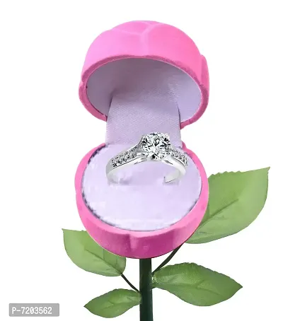 Vighnaharta Engagement Solitaire CZ Rhodium Plated Alloy Ring with PROSE Ring Box for Women and Girls - [VFJ1029ROSE-PINK8]