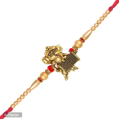 Vighnaharta Dholak Ganesh ji Gold and Rhodium Plated Alloy Rakhi for Lovely Brother -VFJ1110RKG