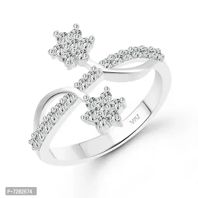 Vighnaharta Dia Couple Flower cz Rhodium Plated Alloy Ring for Women and Girls-[VFJ1395FRR7]