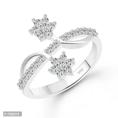 Vighnaharta Dia Couple Flower cz Rhodium Plated Alloy Ring for Women and Girls-[VFJ1395FRR7]-thumb0