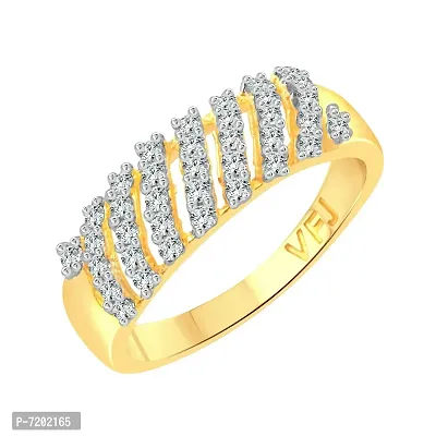 Vighnaharta Lining Band CZ Gold and Rhodium Plated Alloy Finger Ring for Women and Girls - [VFJ1219FRG9]