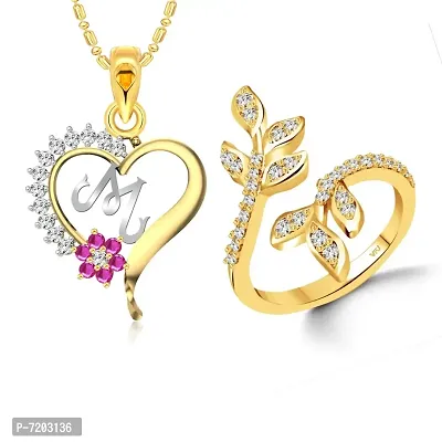 Vighnaharta Valentine Day Gifts Initial M Letter Pendant with Adjustable Gold and Rhodium Plated Jewellery set for Women and Girls.