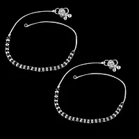 Vighnaharta Traditional White /Black Metal Anklets Payal Pair for Women Girls [VFJ1016PYL]-thumb1