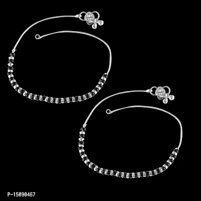 Vighnaharta Traditional White /Black Metal Anklets Payal Pair for Women Girls [VFJ1016PYL]-thumb2