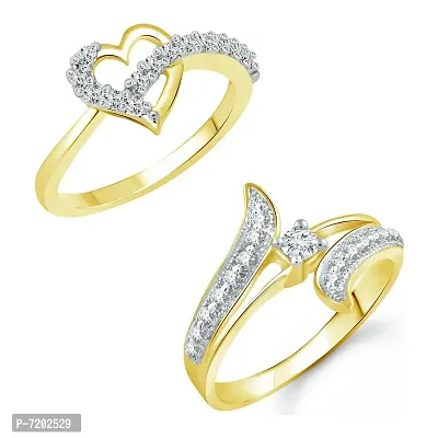 Vighnaharta Finger Shine Heart CZ Gold and Rhodium Plated Alloy Combo Fashion Ring set for Women and Girls [1076FRG-1002FRG] - [VFJ1234FRG9]