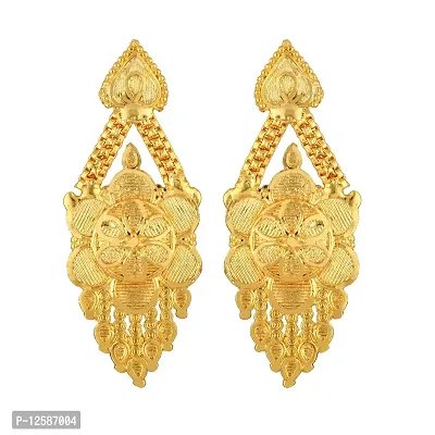 Golden Brass No Gemstone Studs Earrings For Women-thumb0