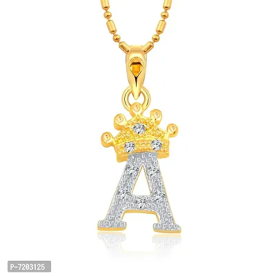 Vighnaharta Royal Crown 'A' Letter CZ Gold and Rhodium Plated Alloy Pendant for Men and Women -[VFJ1274PG]-thumb0