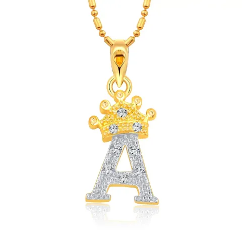 Vighnaharta Crown 'A' Letter CZ and Plated Alloy Pendant for Men and Women -[VFJ1274PG]