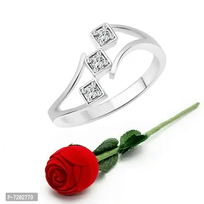 Vighnaharta Three Stone CZ Rhodium Plated Alloy Ring with Rose Ring Box for Women and Girls - [VFJ1232ROSE12]