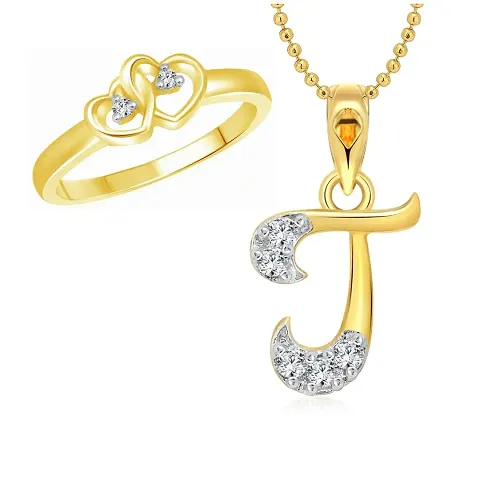 Alphabetic Style Gold Plated Necklace and Ring Combo