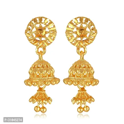 Traditional Golden Brass Beads Jhumkas Earrings For Women-thumb2