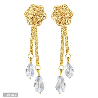 Elegant Golden Brass Drop Earrings For Women-thumb0