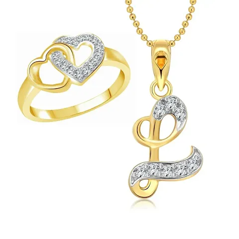 Valentine Gift Gold Plated Pendant and Ring Combo
